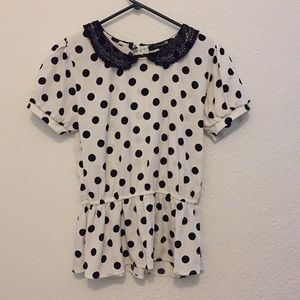 Peter Pan collar polka dot peplum top